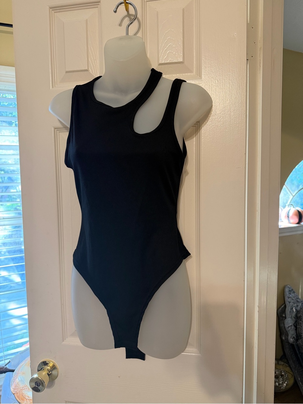 Women's Black Asymmetric Strap Bodysuit